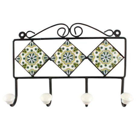 Forest Green Wheel Flower Ceramic Tile Wall Hook